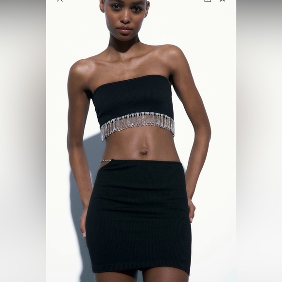 Zara Women Black Limitless Contour Collection Seamless Jewel Mini Skirt Sz M-L - Picture 1 of 9